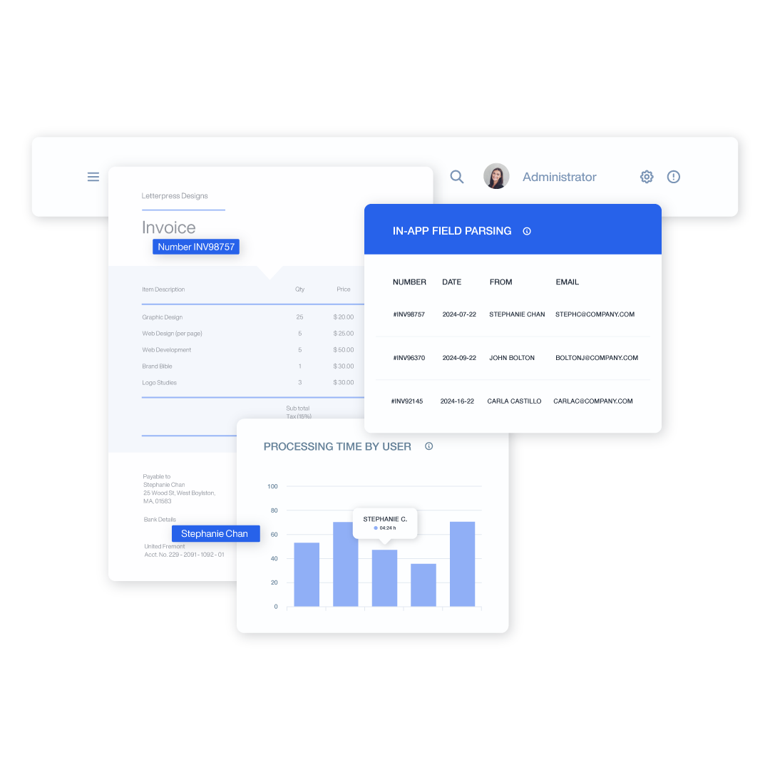 In-app field parsing within an online software system for invoicing