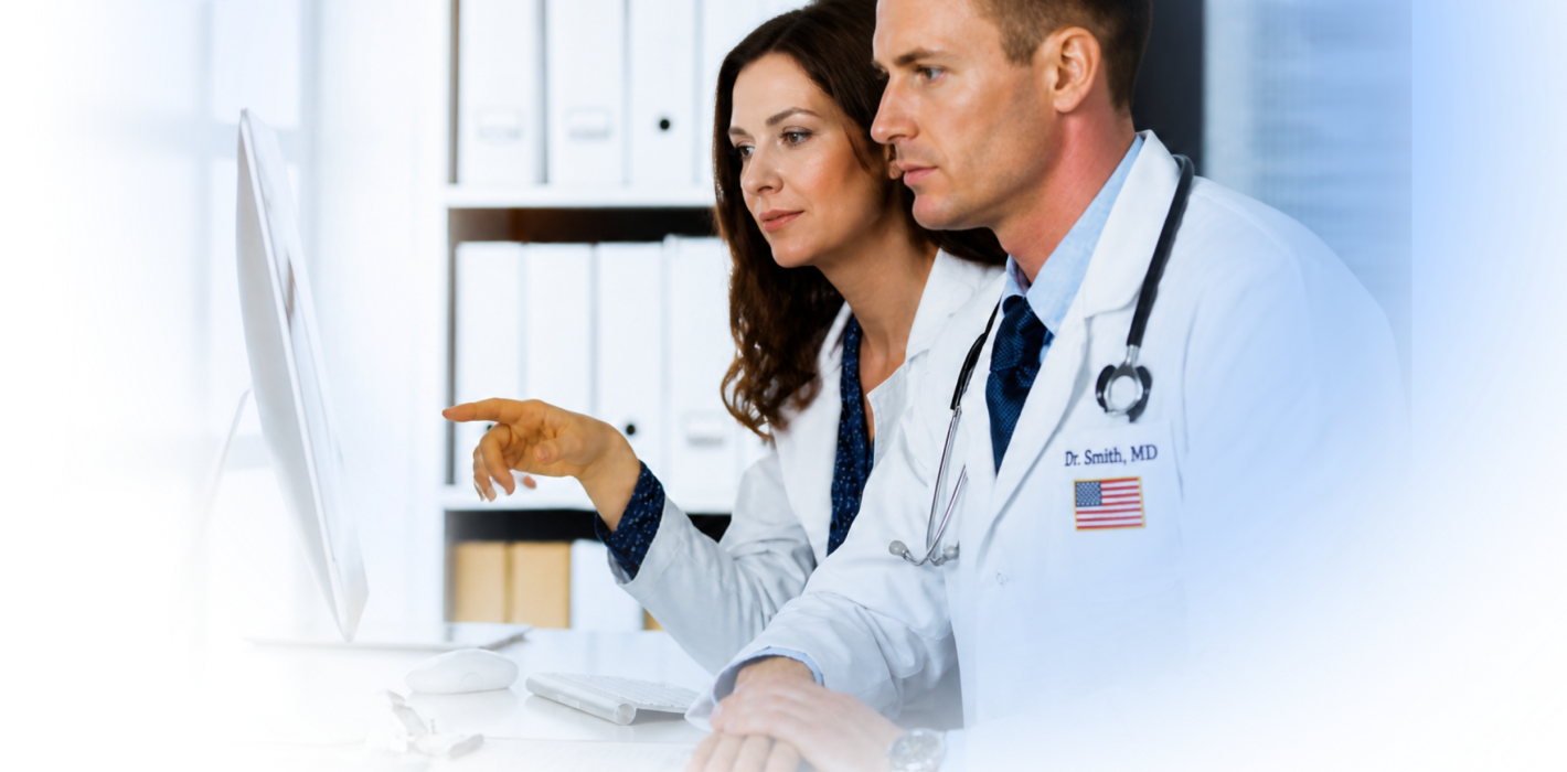 Healthcare clinicians reviewing patient information together